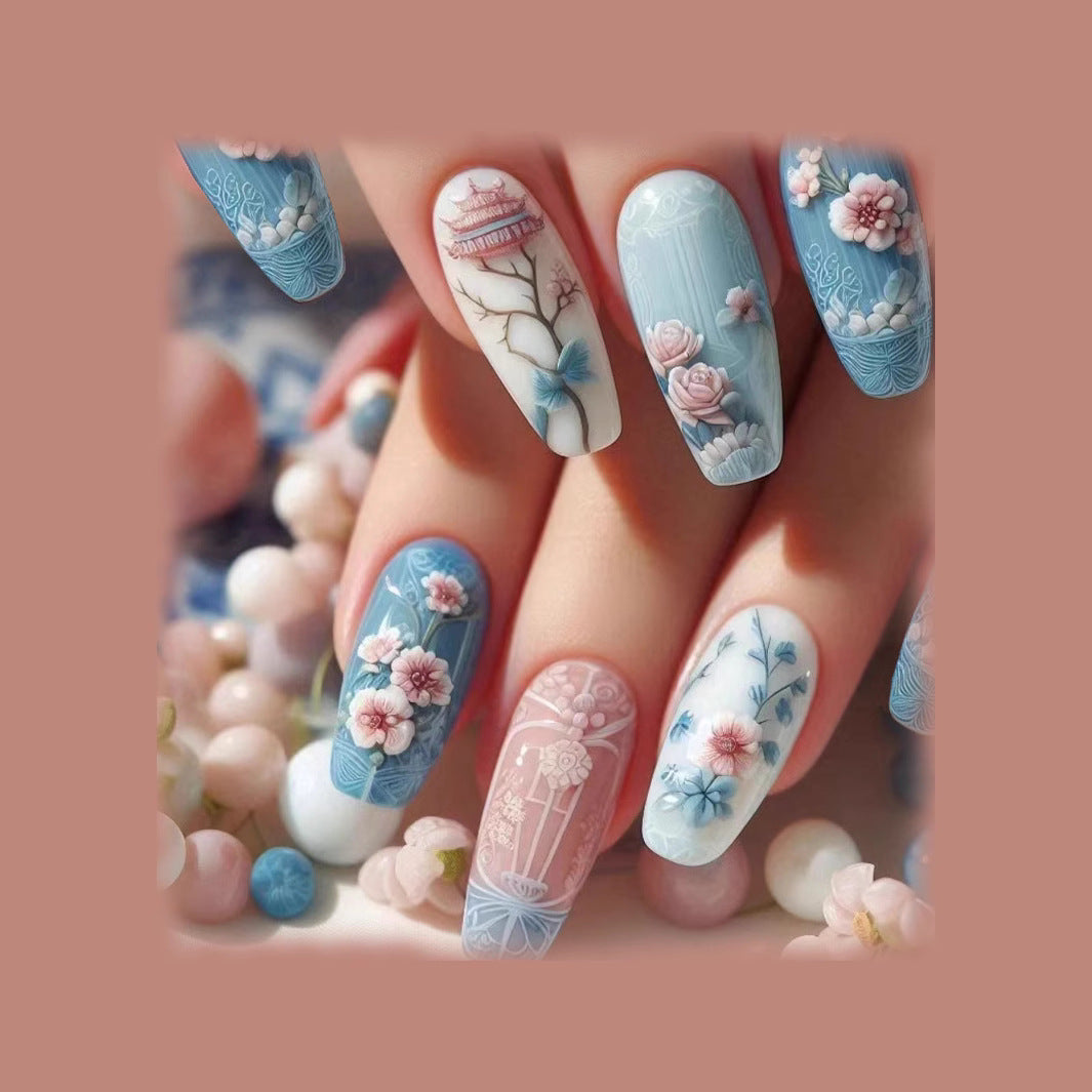 Guofeng Begonia Fake Short T Flower Cold Temperament White 24 Pieces Wear Nail Polish Pieces