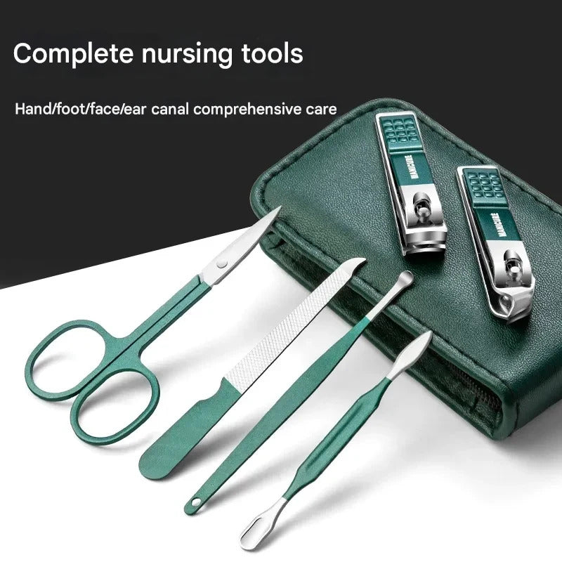 Portable Dark Green Nail Clippers Set 6-piece Nail Clippers Set Home Nail Clippers