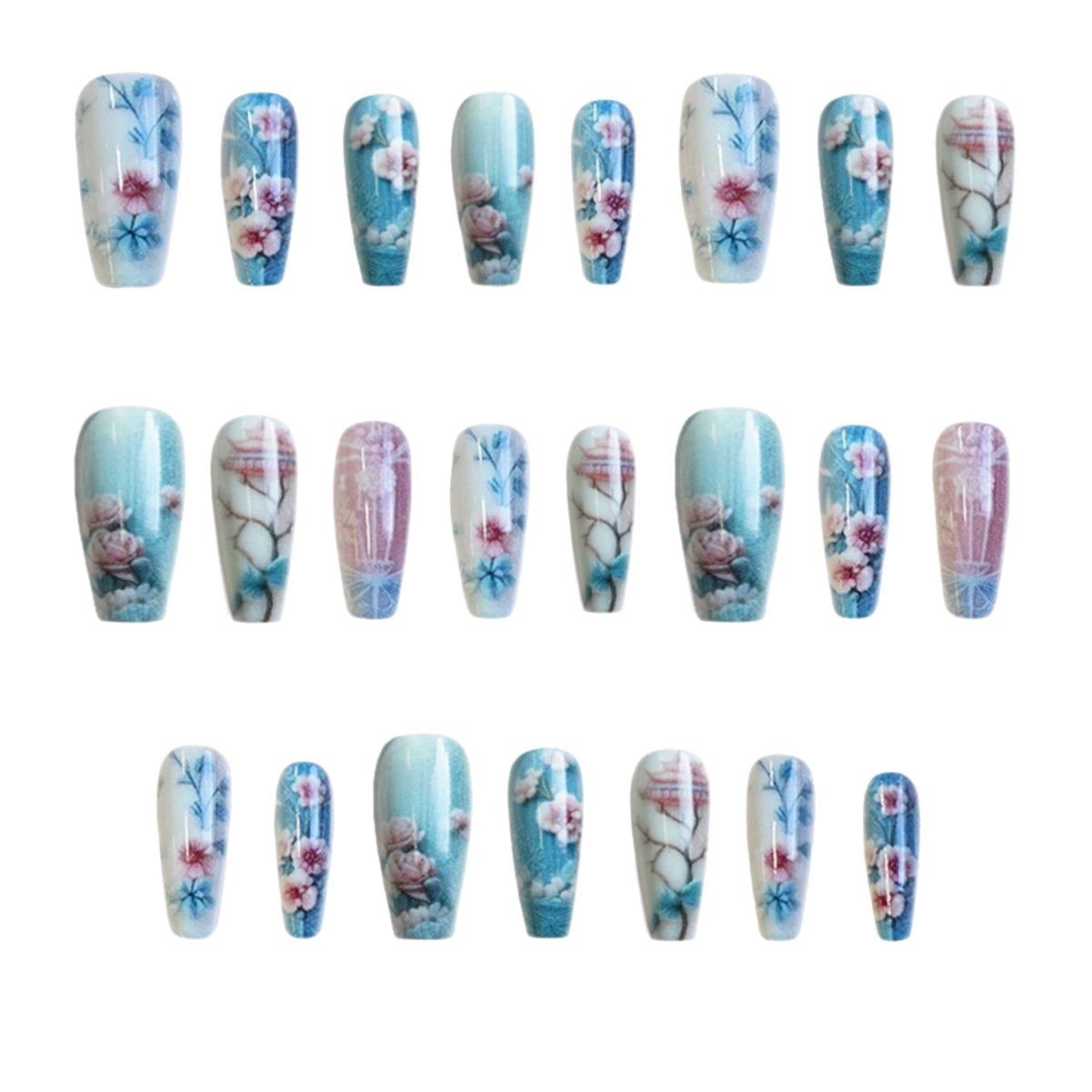 Guofeng Begonia Fake Short T Flower Cold Temperament White 24 Pieces Wear Nail Polish Pieces