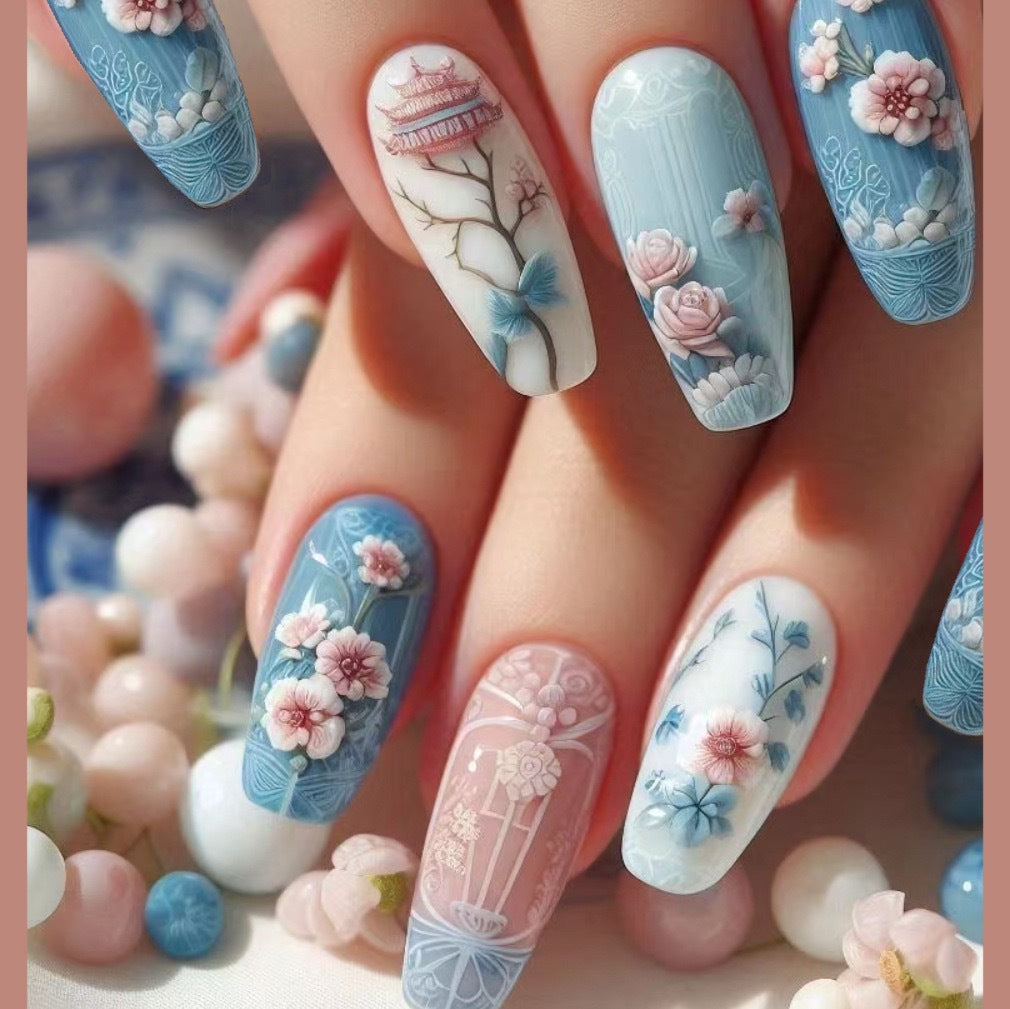 Guofeng Begonia Fake Short T Flower Cold Temperament White 24 Pieces Wear Nail Polish Pieces