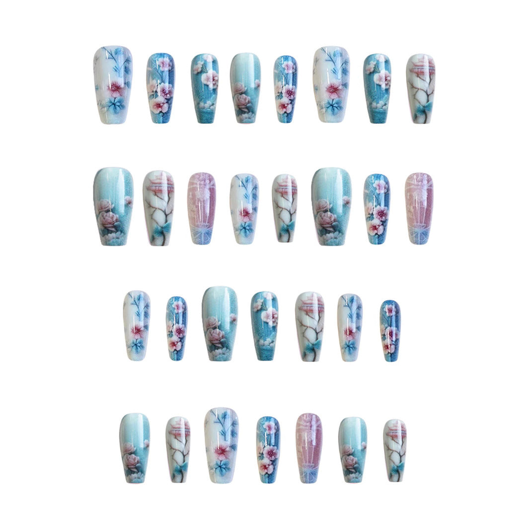 Guofeng Begonia Fake Short T Flower Cold Temperament White 24 Pieces Wear Nail Polish Pieces