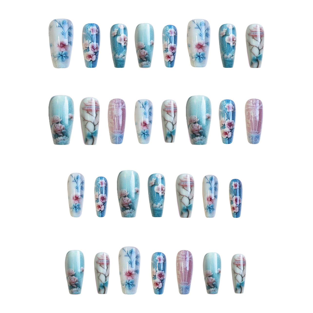 Guofeng Begonia Fake Short T Flower Cold Temperament White 24 Pieces Wear Nail Polish Pieces