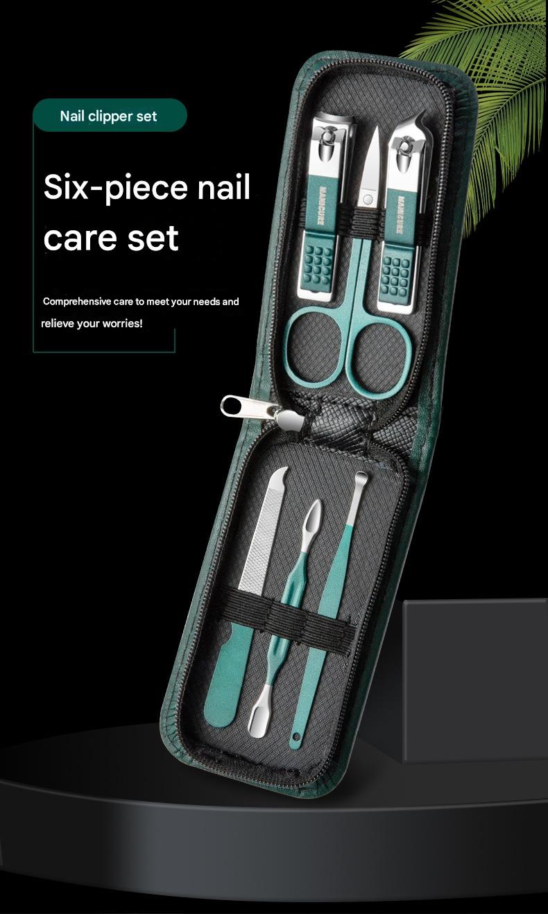 Portable Dark Green Nail Clippers Set 6-piece Nail Clippers Set Home Nail Clippers